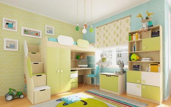 Детская комната Эппл (Зеленый/Белый/корпус Клен) в Кошурниково - koshurnikovo.mebel54.com | фото
