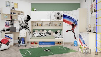 Детская комната Футбол ЧМ (Белый/Синий/корпус Клен) в Кошурниково - koshurnikovo.mebel54.com | фото