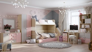 Детская комната Грэйси (Розовый/Серый/корпус Клен) в Кошурниково - koshurnikovo.mebel54.com | фото