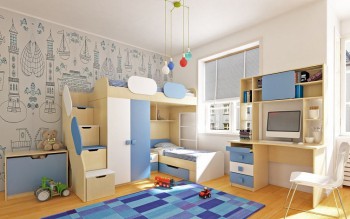 Детская комната Скай (Синий/Белый/корпус Клен) в Кошурниково - koshurnikovo.mebel54.com | фото