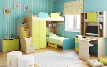 Детская комната Смайли (Желтый/Голубой/Зеленый/корпус Клен) в Кошурниково - koshurnikovo.mebel54.com | фото
