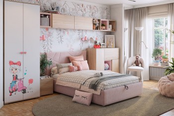 Комплект детской мебели Алина К2 Дуб мария/белый/нежно-розовый велюр в Кошурниково - koshurnikovo.mebel54.com | фото