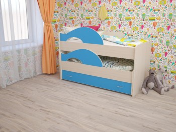 Кровать детская Радуга 1600 Млечный дуб/Голубой в Кошурниково - koshurnikovo.mebel54.com | фото
