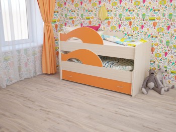 Кровать детская Радуга 1600 Млечный дуб/Оранжевый в Кошурниково - koshurnikovo.mebel54.com | фото