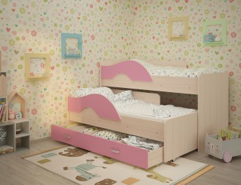 Кровать детская Радуга 1600 Млечный дуб/Розовый в Кошурниково - koshurnikovo.mebel54.com | фото