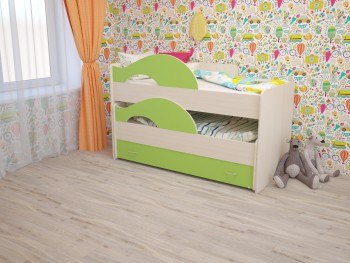 Кровать детская Радуга 1600 Млечный дуб/Салатовый в Кошурниково - koshurnikovo.mebel54.com | фото