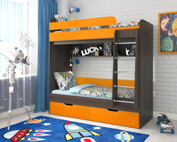 Кровать двухъярусная Юниор-5  Бодего/Оранжевый в Кошурниково - koshurnikovo.mebel54.com | фото