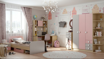 Кровать Грэйси 1650х750 (Розовый/Серый/корпус Клен) в Кошурниково - koshurnikovo.mebel54.com | фото