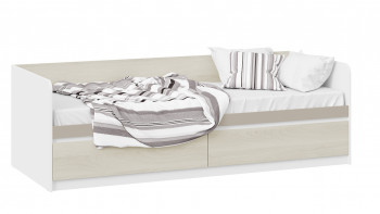 Кровать «Сканди» с 2 ящиками Дуб Гарден/Белый/Глиняный серый в Кошурниково - koshurnikovo.mebel54.com | фото