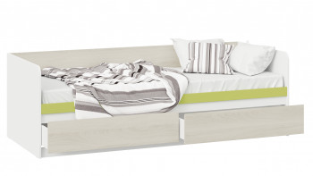 Кровать «Сканди» с 2 ящиками Дуб Гарден/Белый/Зеленый в Кошурниково - koshurnikovo.mebel54.com | фото