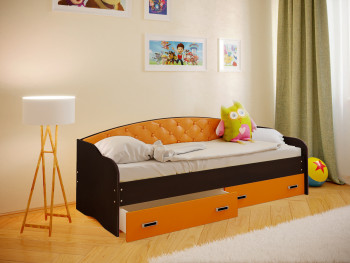 Кровать Софа-8 с мягкой спинкой (900х2000) Венге/Оранжевый в Кошурниково - koshurnikovo.mebel54.com | фото