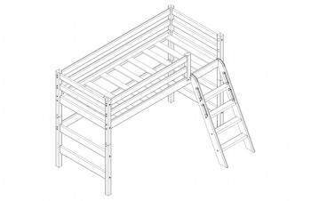 Кровать Соня вариант 6 полувысокая с наклонной лестницей Белый полупрозрачный в Кошурниково - koshurnikovo.mebel54.com | фото