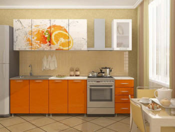 Кухонный гарнитур 1,6м Апельсин (Белый/Оранжевый металлик/Фотопечать апельсин) в Кошурниково - koshurnikovo.mebel54.com | фото