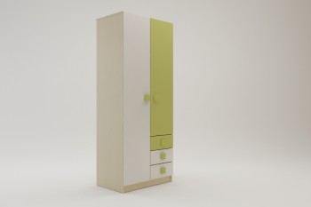 Шкаф 2-х створчатый с ящиками Эппл (Зеленый/Белый/корпус Клен) в Кошурниково - koshurnikovo.mebel54.com | фото