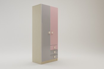 Шкаф 2-х створчатый с ящиками Грэйси (Розовый/Серый/корпус Клен) в Кошурниково - koshurnikovo.mebel54.com | фото