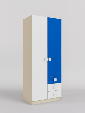 Шкаф 2-х створчатый с ящиками Скай люкс (Синий/Белый/корпус Клен) в Кошурниково - koshurnikovo.mebel54.com | фото