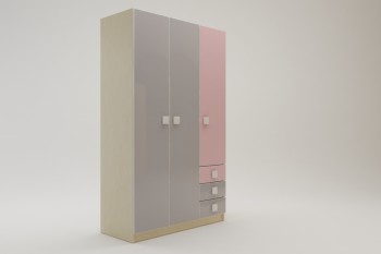 Шкаф 3-х створчатый с ящиками Грэйси (Розовый/Серый/корпус Клен) в Кошурниково - koshurnikovo.mebel54.com | фото
