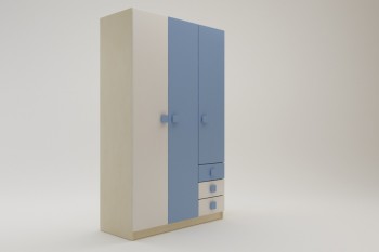 Шкаф 3-х створчатый с ящиками Скай (Синий/Белый/корпус Клен) в Кошурниково - koshurnikovo.mebel54.com | фото