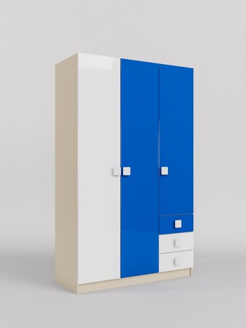 Шкаф 3-х створчатый с ящиками Скай люкс (Синий/Белый/корпус Клен) в Кошурниково - koshurnikovo.mebel54.com | фото