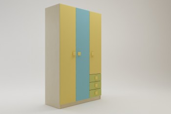 Шкаф 3-х створчатый с ящиками Смайли (Желтый/Голубой/Зеленый/корпус Клен) в Кошурниково - koshurnikovo.mebel54.com | фото