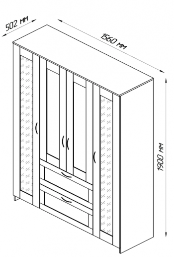 Шкаф четырехдверный Сириус с 1 зеркалом и 2 ящиками дуб сонома в Кошурниково - koshurnikovo.mebel54.com | фото