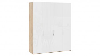 Шкаф для одежды с 4 глухими дверями «Эмбер» Яблоня Беллуно/Белый глянец в Кошурниково - koshurnikovo.mebel54.com | фото