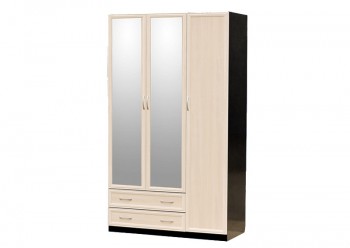 Шкаф для платья и белья 3-х дверный с профилем МДФ с 2 малыми зеркалами Венге/Дуб выбеленный в Кошурниково - koshurnikovo.mebel54.com | фото