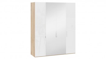 Шкаф комбинированный с 2 глухими и 2 зеркальными дверями «Эмбер» Яблоня Беллуно/Белый глянец в Кошурниково - koshurnikovo.mebel54.com | фото