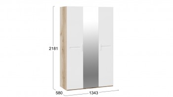 Шкаф комбинированный с 3-мя дверями «Фьюжн» Дуб делано/Белый глянец в Кошурниково - koshurnikovo.mebel54.com | фото